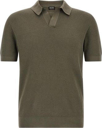 Ermenegildo Zegna Grey Textured Cotton Polo