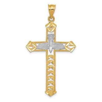 Diamond2Deal 14k Yellow Gold Rhodium Polished Diamond-Cut Dove Cross Pendant