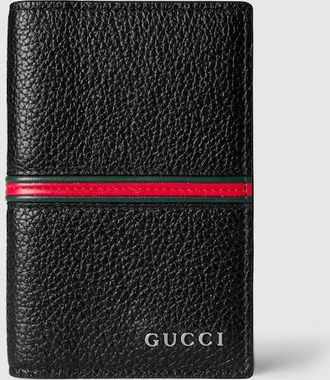 Gucci Card Case With Web, Black, Leather