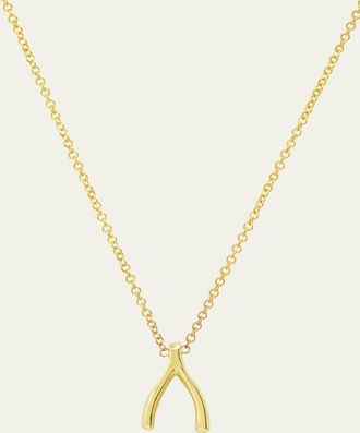 Jennifer Meyer 18k Yellow Gold Mini Wishbone Pendant Necklace on 14k Chain