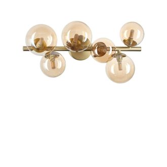 Netlighting Perlage 6 Light Globe Ceiling Light Brass Amber Glass Shade