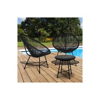 IDMarket Conjunto De Muebles De Jard&iacute;n Izmir Mesa Y 2 Sillones Oeuf Cordage Negro