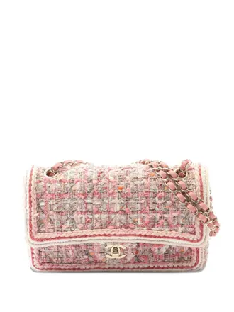 Chanel 2019 Medium Classic Quilted Tweed Braided Double Flap shoulder bag - Rosa