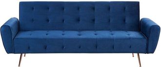 Beliani Beliani - Sof&aacute; Cama Moderno De Terciopelo Convertible Con Capiton&eacute; Bolsillo Lateral Patas De Metal Cobre Azul Selnes