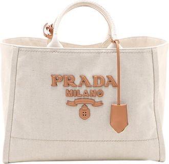 Prada Pre-owned Prada Large Linen and Vitello Logo Tote Ladies IH426Y0XULQ1VIIO