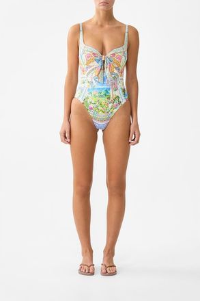 Camilla Sweetheart Neck One Piece W Tie Front in Nav&agrave;s Nouveau at Nordstrom, Size X-Large Au