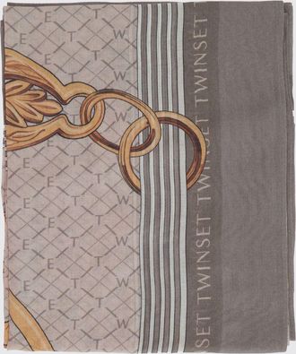 Twinset Sciarpa quadrata in misto viscosa e lana con stampa logo