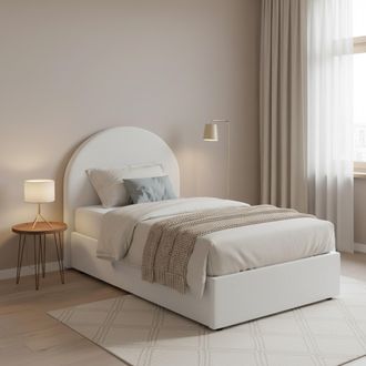 Dmora Dmora - Cama Individual Daim, Cama Contenedor Con Revestimiento De Tela, 100% Made In Italy, Apertura Frontal, Adecuado Para Colch&oacute;n Cm 80x190, Blanco