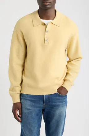 Frame Denim Boiled Wool Polo Sweater in Old Yellow at Nordstrom, Size X-Large