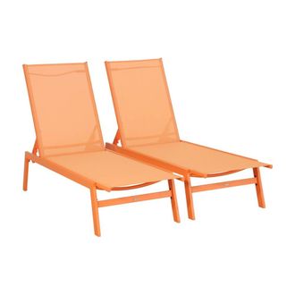 Sweeek Tumbona de acero multi posiciones, set de 2, naranja