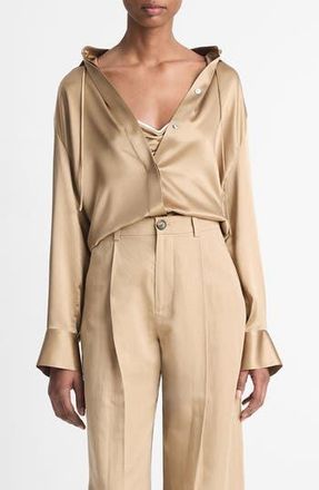 Vince Hooded Silk Button-Up Shirt in Rye at Nordstrom Rack, Size X-Small