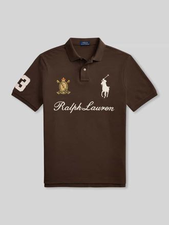 Polo Ralph Lauren Regular Fit Poloshirt aus reiner Baumwolle mit Patches und Stitchings in Mittelbraun, Gr&ouml;&szlig;e XXL