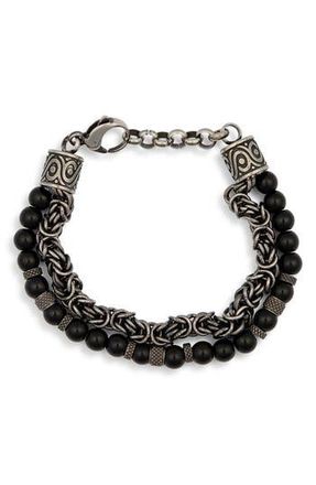 Eye Candy Los Angeles Mens Kevin Double Stranded Beaded Bracelet in Silver/black at Nordstrom Rack