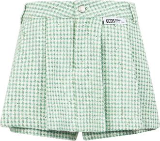 GCDS Tweed geplooide minirok - Dames - Bermuda - Groen - XL - Tweed - Korte Broeken