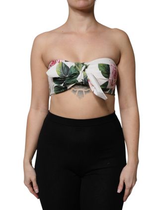 Dolce & Gabbana Womens White Floral Print Cropped Bustier Corset Top Cotton