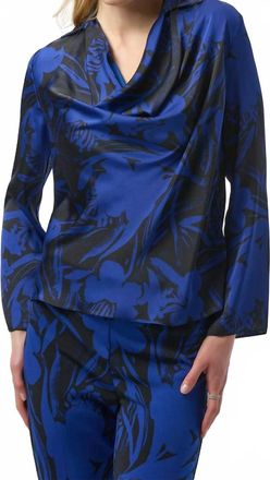 Joseph Ribkoff Floral Print Cowl Neck Long Sleeves Top In Black/royal Sapphire