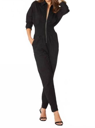 bobi Smocked Waist Zip Front Jumpsuit In Black