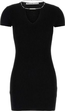 Alexander Wang Zwarte naamplaatjurk met zijsplit - Dames - Kleedjes - Zwart - S - Kleedjes