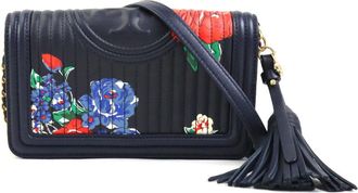 Tory Burch Navy Leather Chain/Shoulder Wallet (Pre-Owned)