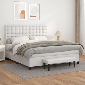 vidaXL Cama Box Spring Con Colch&oacute;n Cuero Sint&eacute;tico Blanco 180x200 Cm Vidaxl