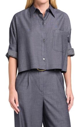 TWP Next Ex Button-Up Wool Blend Shirt in Medium Indigo at Nordstrom, Size X-Small