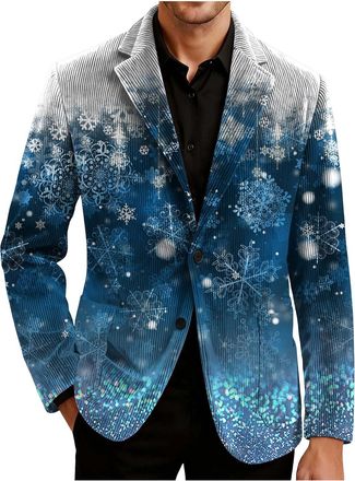 Generic Christmas Suit Men Christmas Suits for Men UK Corduroy Xmas Festival Printed Blazers Jacket Funny Novelty Ugly Holiday Party Blazer Lapel Single Butto