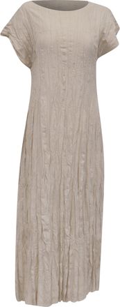 Toteme Crinkled Cap-Sleeve Midi Dress in Beige Silk