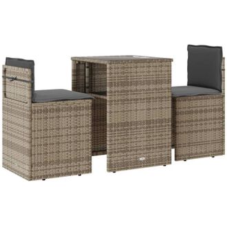 vidaXL Sillas Y Mesita De Jard&iacute;n 3 Piezas Rat&aacute;n Sint&eacute;tico Coj&iacute;n Beige Vidaxl