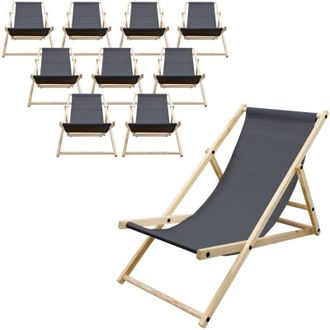 ECD Germany ECD Germany Set di 10 Sedie a Sdraio Pieghevoli in Legno di Pino fino a 120 kg Antracite Schienale Regolabile 3 Posizioni Lettino Prendisole Spiaggia