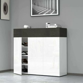Dmora Zapatero Nick, Zapatero Con 4 Puertas Que Ahorra Espacio, Armario De Entrada Multifuncional, 114x38h100 Cm, Blanco Y Antracita, Con Embalaje Reforzado