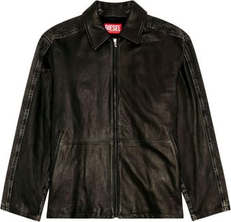 Diesel L-Stoller panelled leather jacket - men - Sheep Skin/Shearling/Hemp/Cotton/Cotton/Viscose - 50 - Black