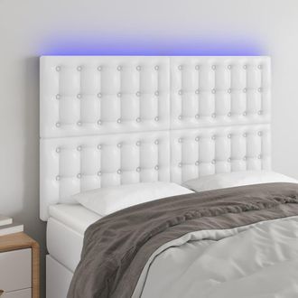vidaXL Cabecero Con Luces Led Cuero Sint&eacute;tico Blanco 144x5x118/128 Cm Vidaxl