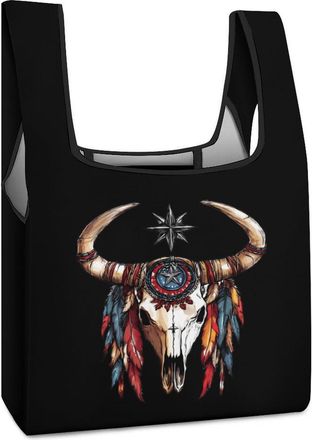 Generic Cow Skull Shopping Bag Reusable Grocery Tote Bag Foldable Handbag for Travel Picnic
