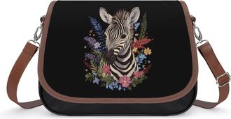 Generic Black White Zebra Flowers Leather Crossbody Bags for Women Messenger Handbag Purse Shoulder Bag