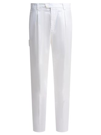 Brunello Cucinelli Cotton Gabardine Pants Trousers Bianco-Uomo