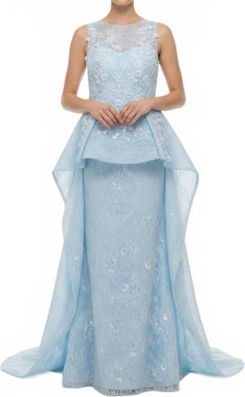 Saiid Kobeisy Sleeveless Sheath Evening Maxi Dress In Light Blue