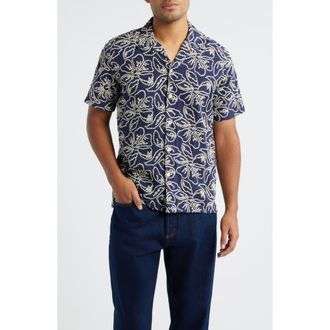 Paul Smith Casual Fit Floral Embroidered Camp Shirt in Very Dark Navy at Nordstrom, Size Xx-Large