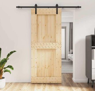 vidaXL Vidaxl - Puerta Corredera Con Herrajes Madera Maciza De Pino 85x210 Cm