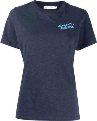 Maison Kitsun&eacute; Mini Handwriting Logo T-Shirt - Dames - T-shirts - Blauw - M - Katoen - Tops