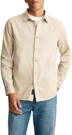 Mavi Cotton & Linen Button-Up Shirt in Peyote at Nordstrom, Size X-Large