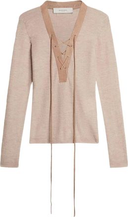 Golden Goose ribbed-knit long-sleeve top - women - Virgin Wool/Sheepskin - M - Neutrals