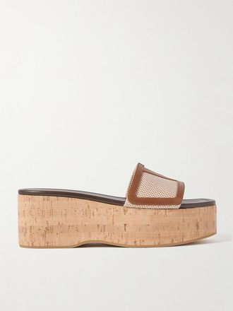 Valentino Garavani Slide Platform In Tela Con Finiture In Pelle Viva Superstar - Neutri