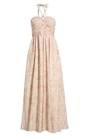 Parker Ruched Cutout Halter Midi Dress in Buttercream at Nordstrom, Size 10