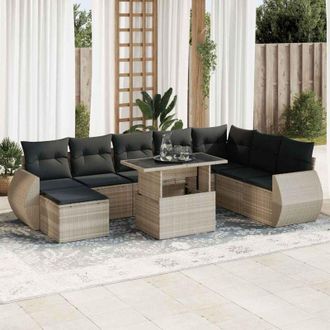 vidaXL Set Muebles Jard&iacute;n 9 Pzas Y Cojines Rat&aacute;n Sint&eacute;tico Gris Claro Vidaxl
