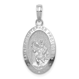 Diamond2Deal 14k White Gold Saint Christopher Medal Pendant