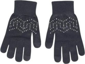 Pieces Grijze Gebreide Handschoenen met Strass voor Vrouwen - Dames - Handschoenen - Grijs - ONE Size - Polyester - Accessoires