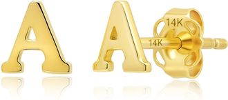 MAX + STONE 14k Yellow or White Gold Small Script Initial Letter Stud Earrings