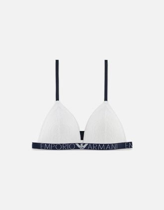 Emporio Armani Womens Logoband Lace Padded Triangle Bra, White - Size: XL