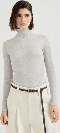 Brunello Cucinelli Lightweight turtleneck sweater in sparkling cashmere and silk rib knit in Light Grey at Nordstrom, Size Xxx-Large