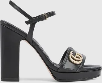 Gucci Womens Platform Sandal With Double G, Black, Leather